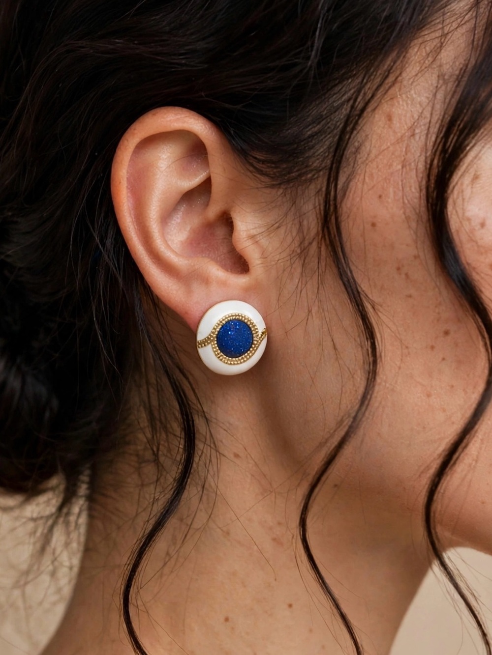 New Amimi Retro Blue White Enamel Stud Earrings S925 Posts E154